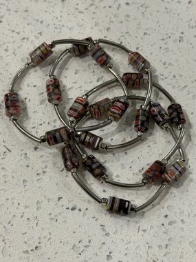 Handmade Purple Millefiori Glass Bead Bracelet Set